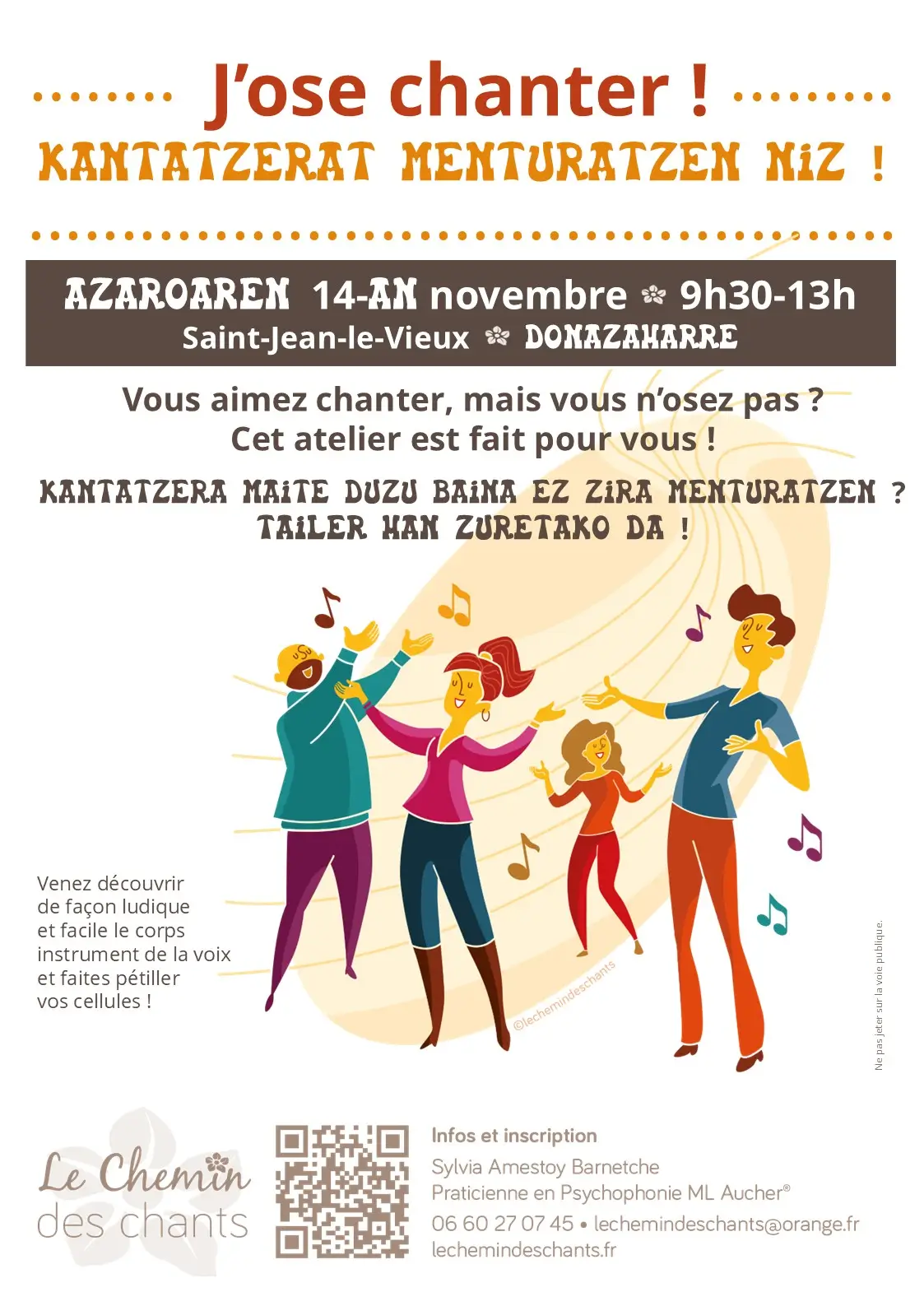 Participez à l'atelier J'ose chanter ! le samedi 14 novembre